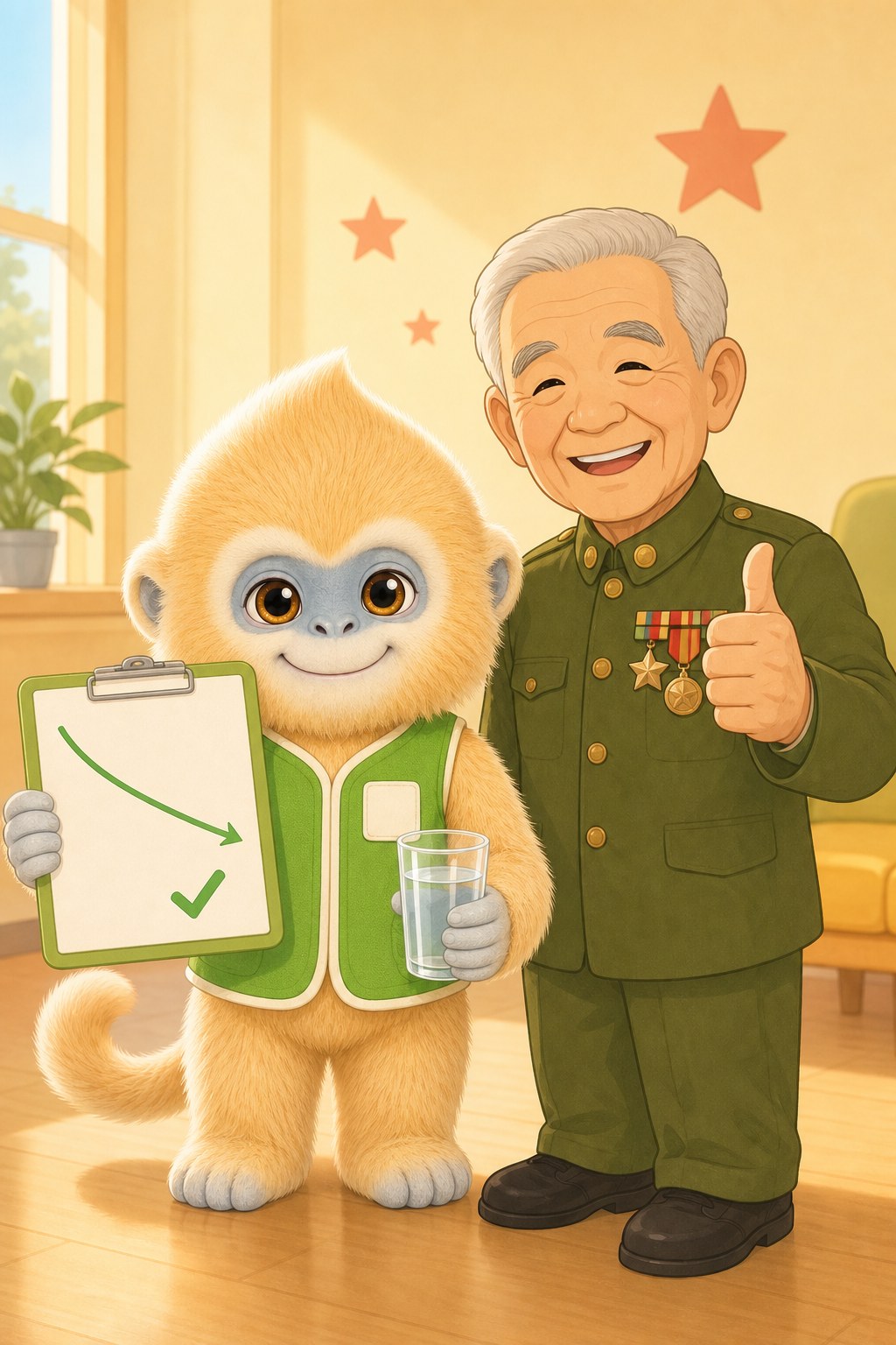 康康向老兵报告健康好转